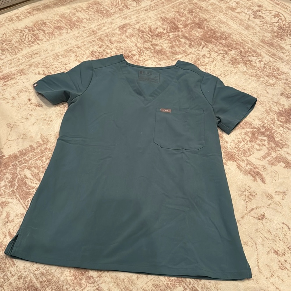 Teal figs scrub top with embroidery